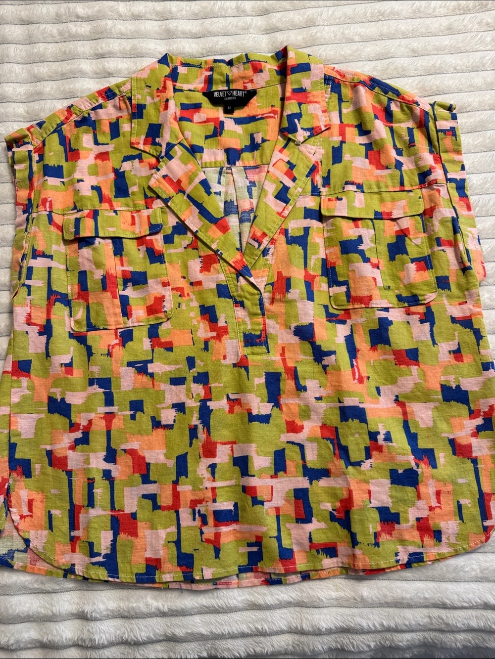 Velvet Heart Multi-Abstract Print Short Sleeve Tunic 100% Linen